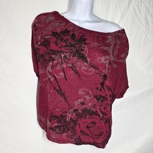 Vtg y2k maroon cyber grunge  off the shoulder adjustable crop top